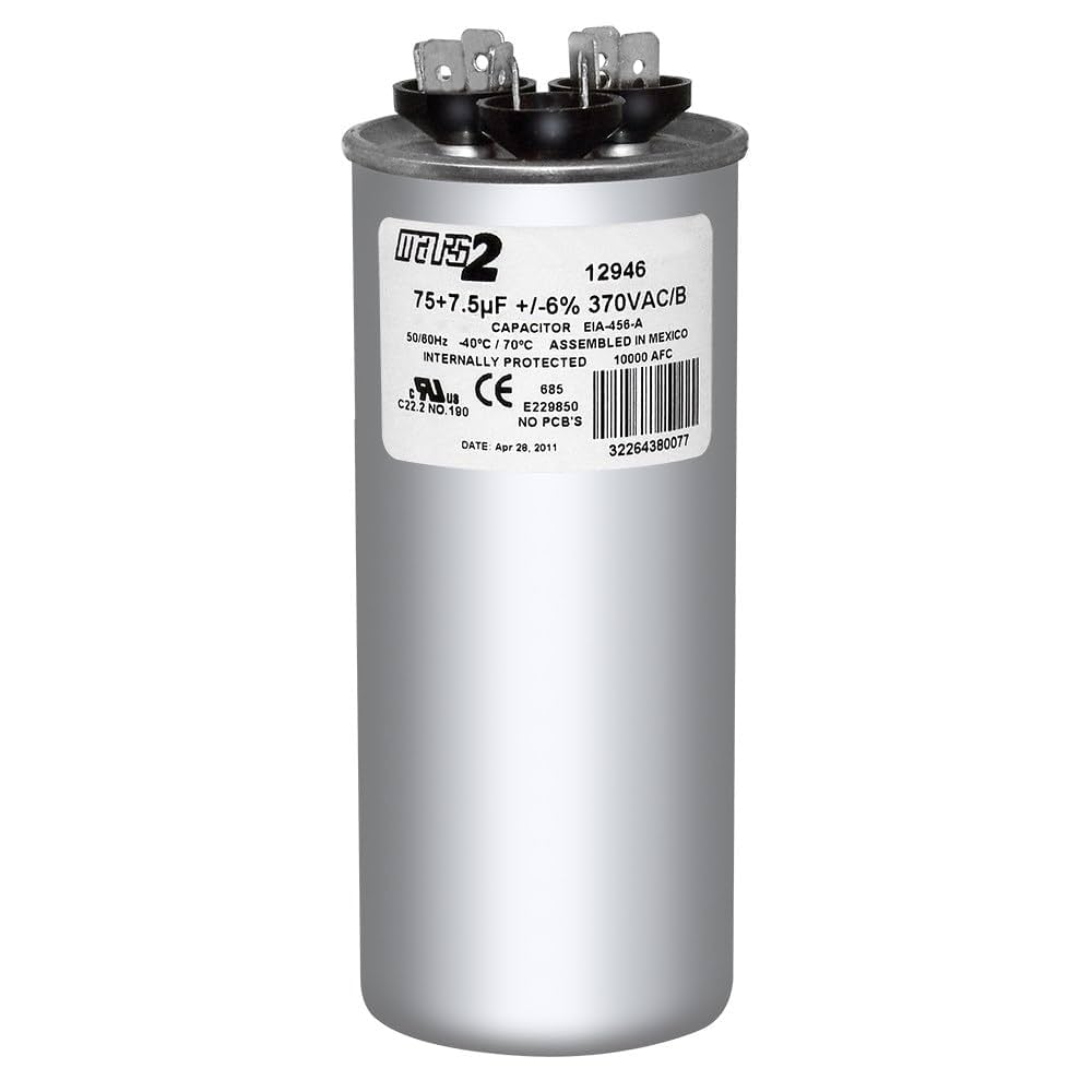 mu Motor Dual Run Capacitor Round 75 + 7.5 uf MFD 370 Volt VAC